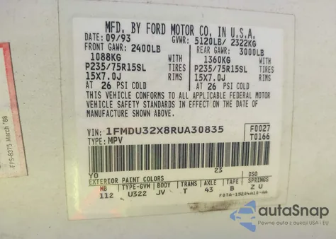 1994 Ford Explorer из США, поврежденный, VIN 1FMDU32X8RUA30835